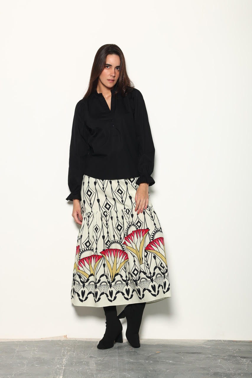 Ada Printed Maxi Skirt in arrow motifs by Maude Vivante