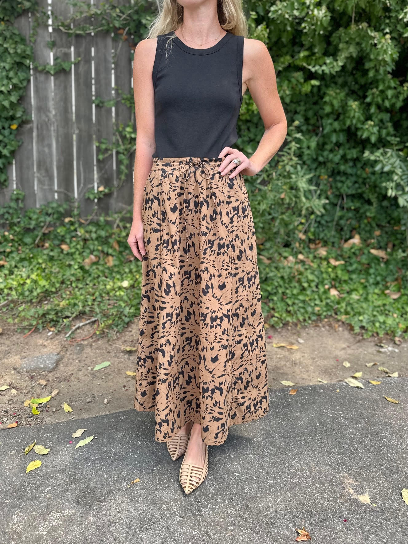 Paneled Maxi Skirt in animal floral by Lilla P
