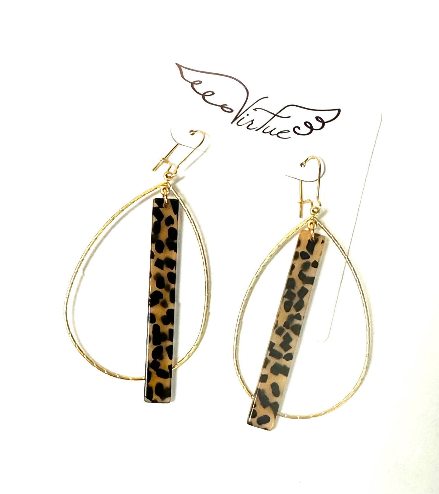Acrylic Bar on Double Bale Hoop Earring in cheetah by Virtue