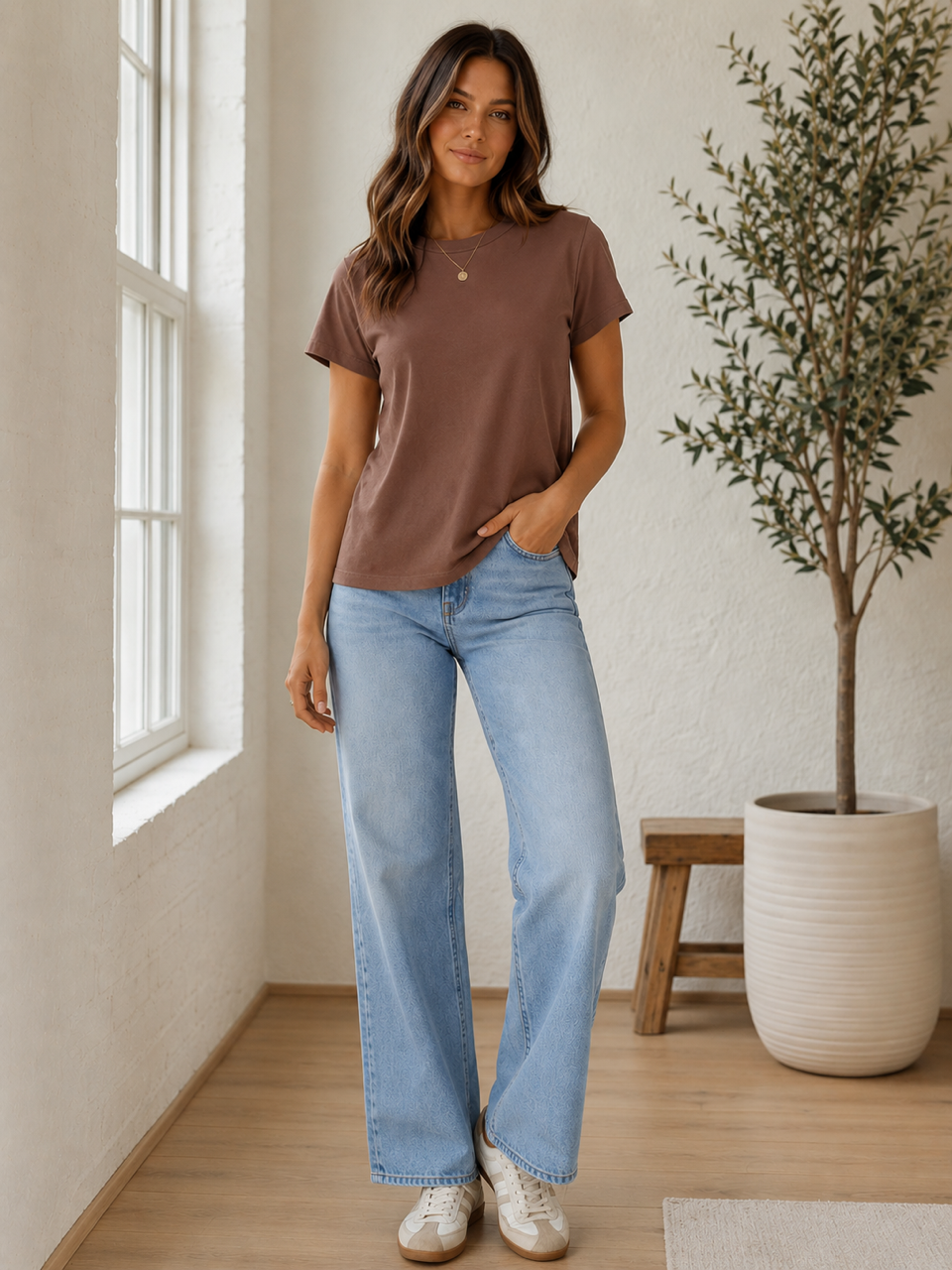 Boyfriend Crew Tee in soft brown by Dylan