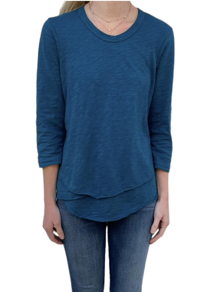Shrunken Crew 3/4 Sleeve Mock Layer Tee in teal by Wilt