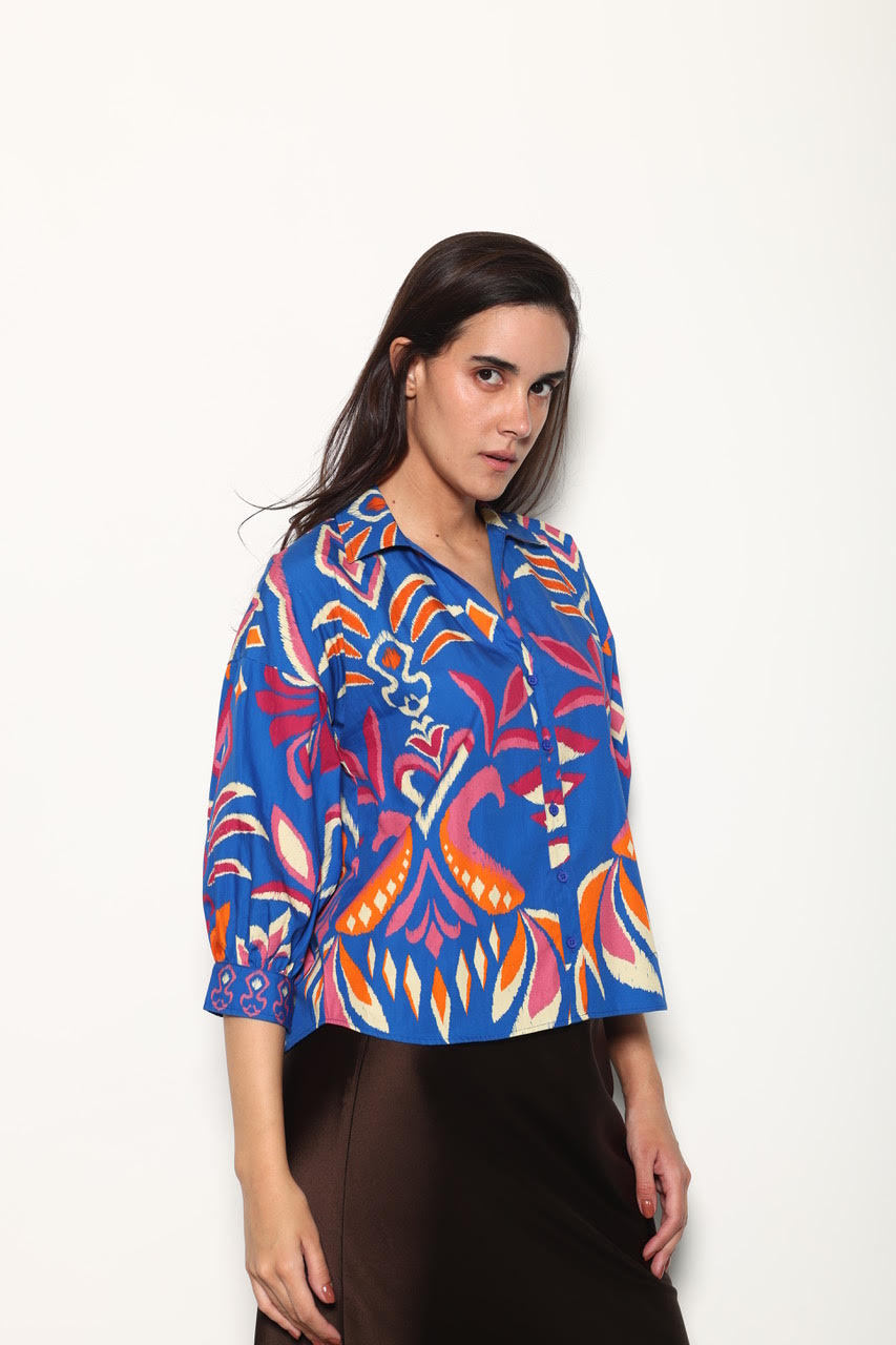 Elsa Printed Top in cobalt ikat by Maude Vivante