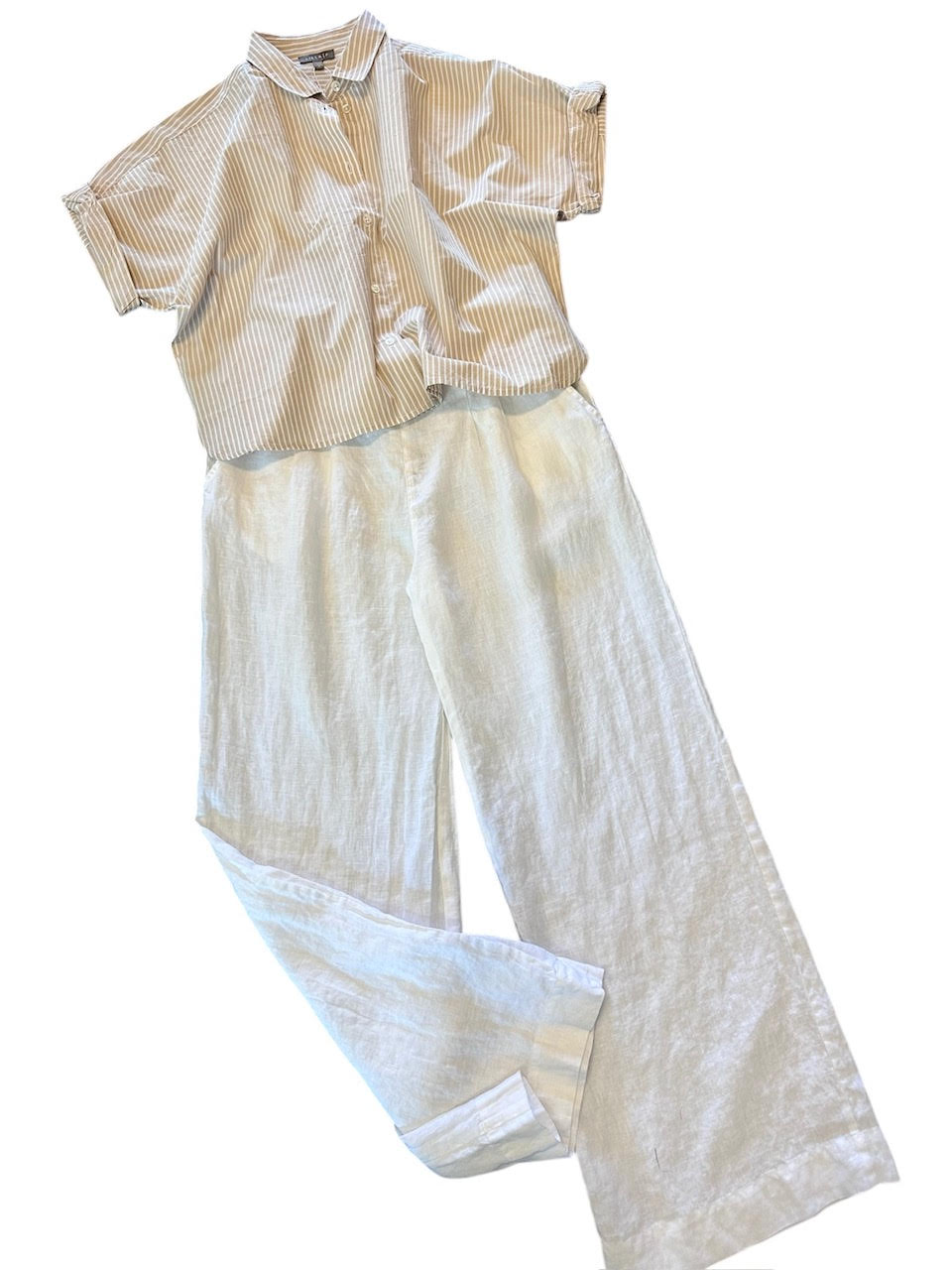 Striped Boxy Button Down in flax stripe by Lilla P