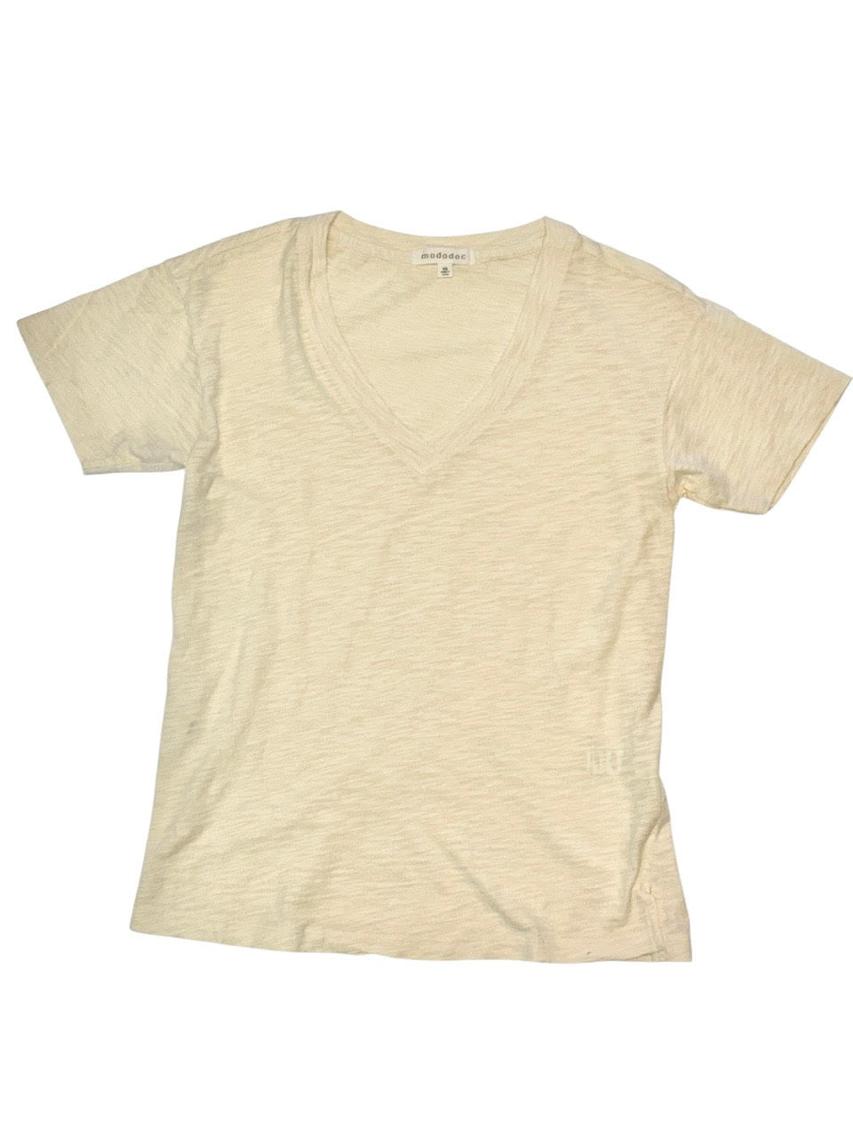 Short Sleeve V-Neck Boxy Tee in milk frost by Mododoc