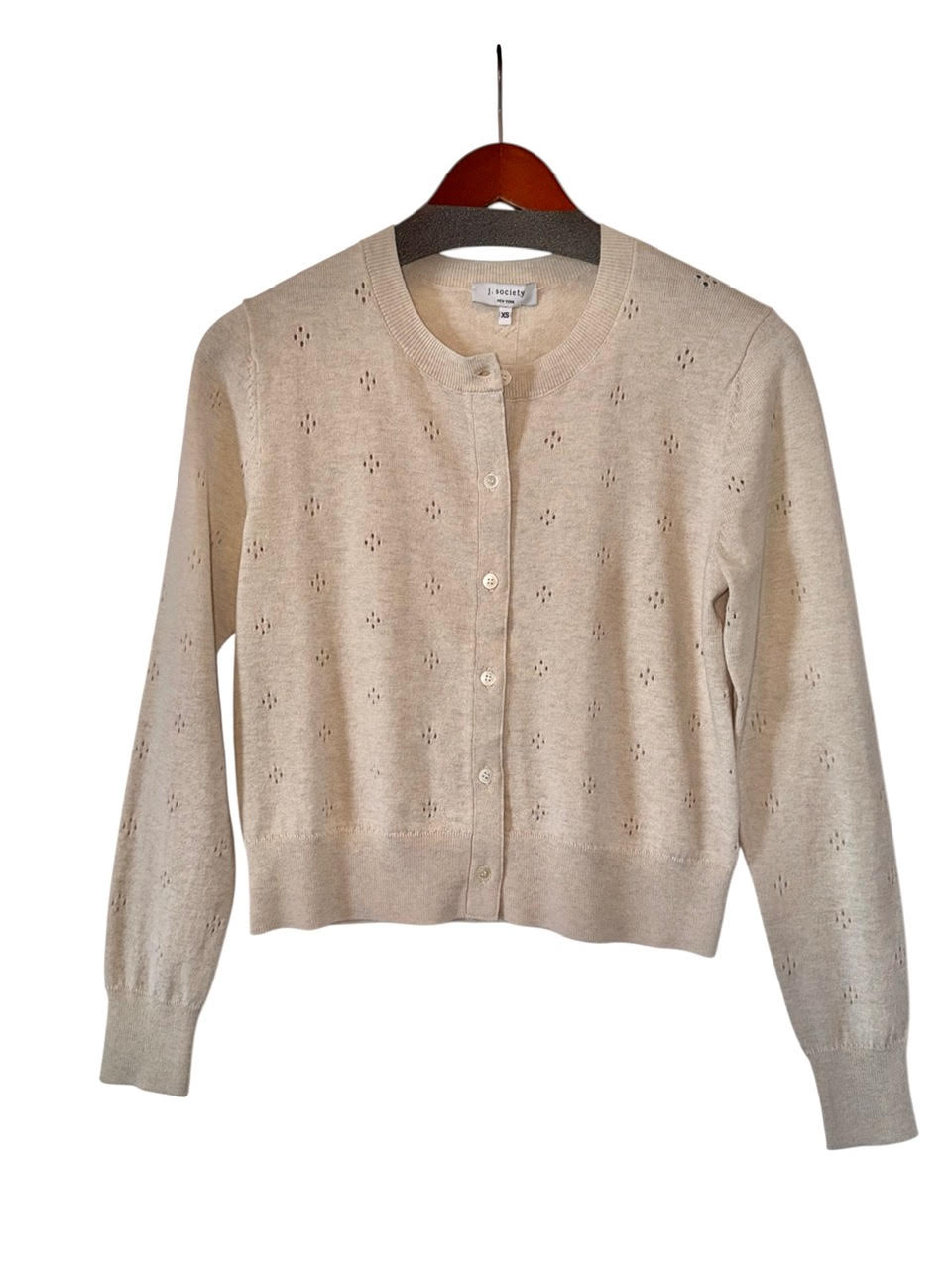 Pointelle Cardi in oatmeal by J. Society