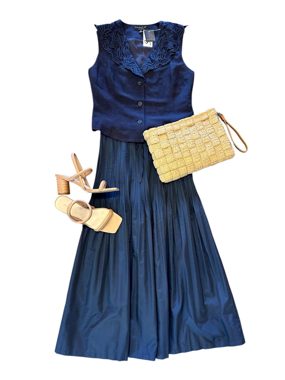 V-Neck Sleeveless Button Front Vest in navy by Current Air