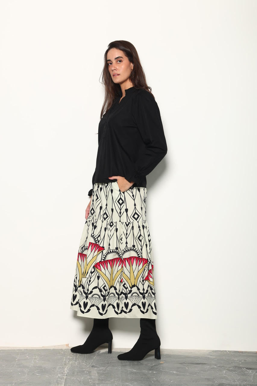 Ada Printed Maxi Skirt in arrow motifs by Maude Vivante