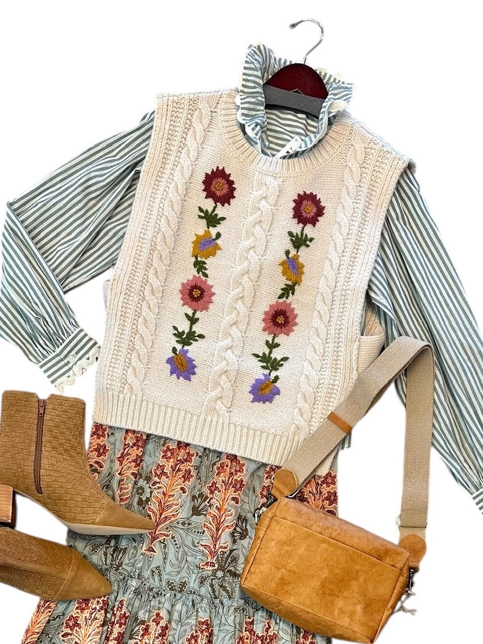 Cora Embroidered Blouse in almond stripes by Louise Misha