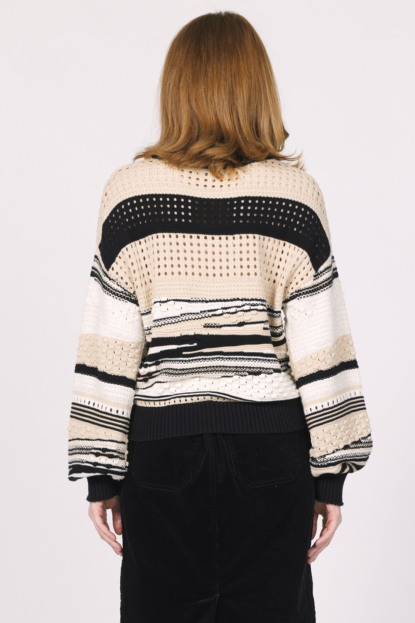 Maryn Open Weave Sweater in oatmeal/black by Another Love
