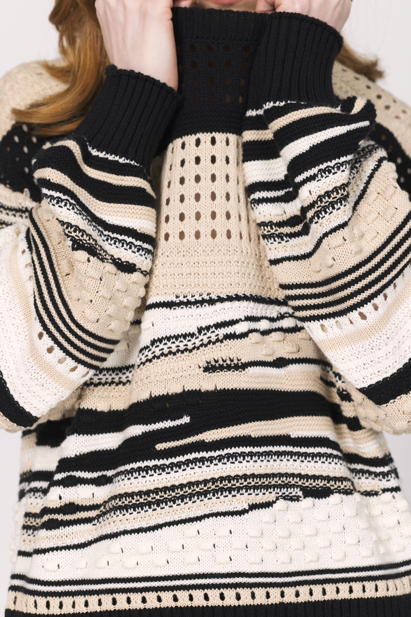 Maryn Open Weave Sweater in oatmeal/black by Another Love