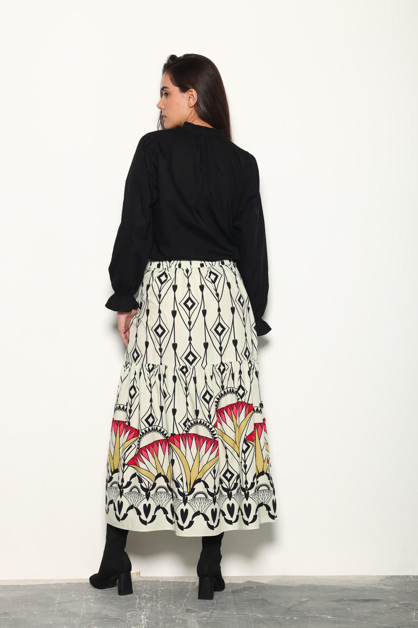 Ada Printed Maxi Skirt in arrow motifs by Maude Vivante