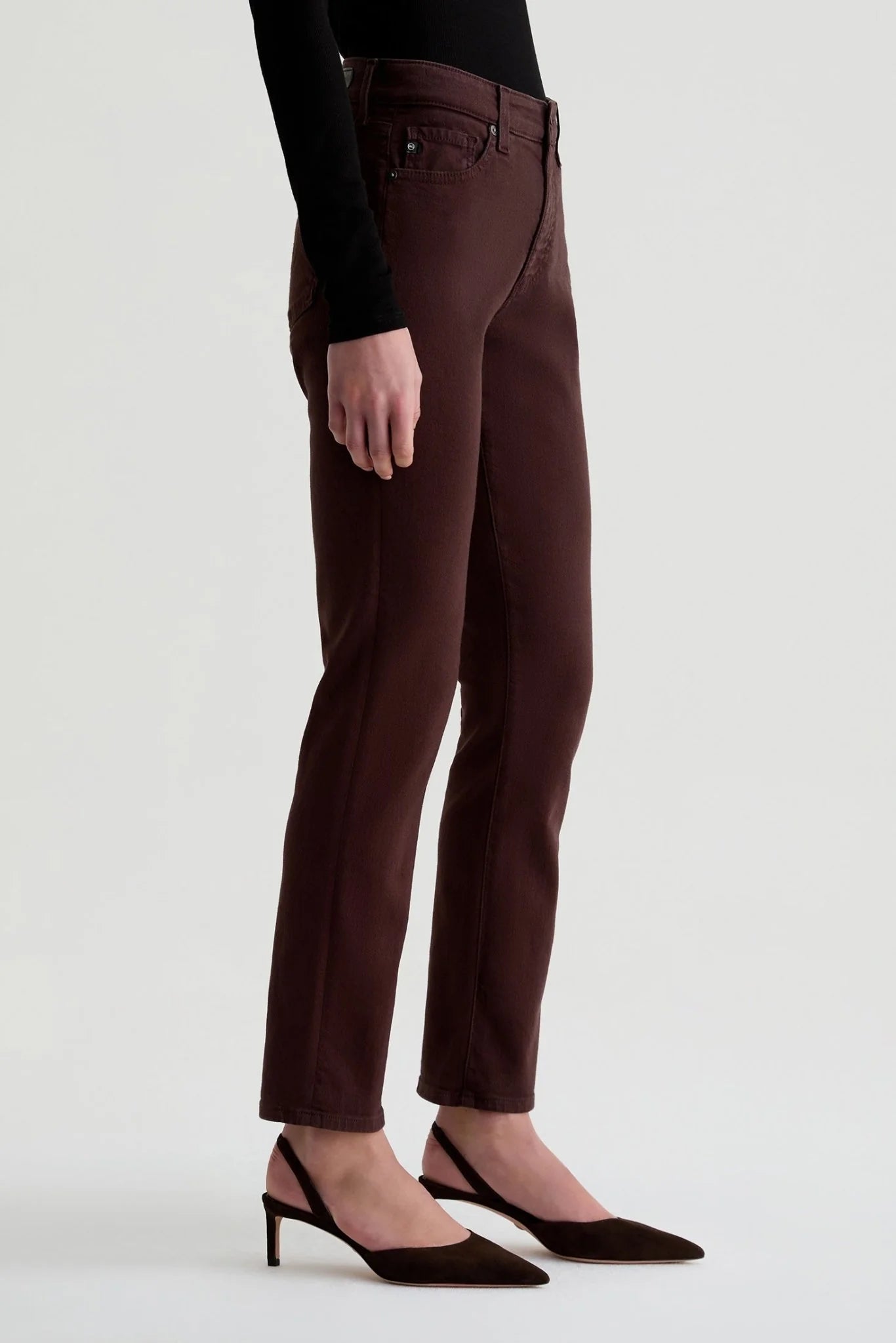 Mari High Rise Slim Straight Crop in coffee bean by AG