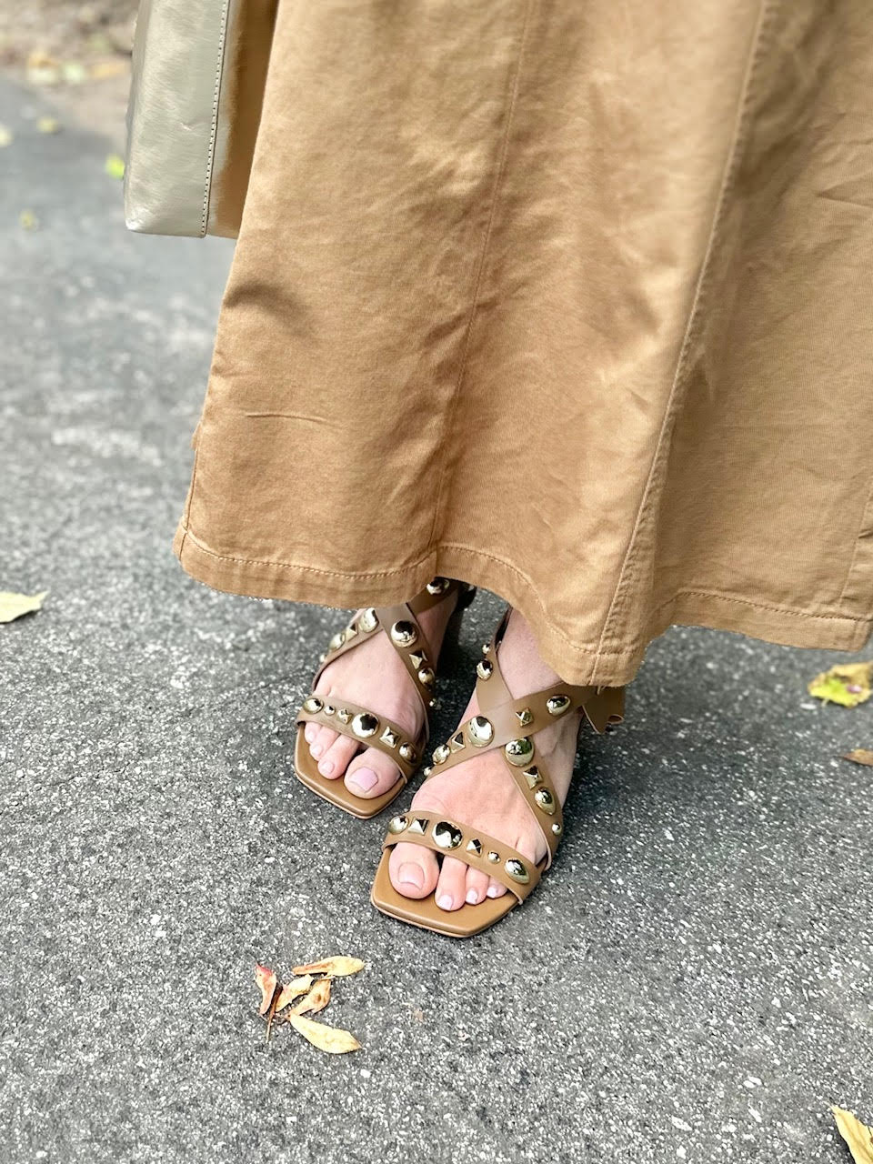 Dorene Ankle Buckle Studded Heel in honey by Carrano