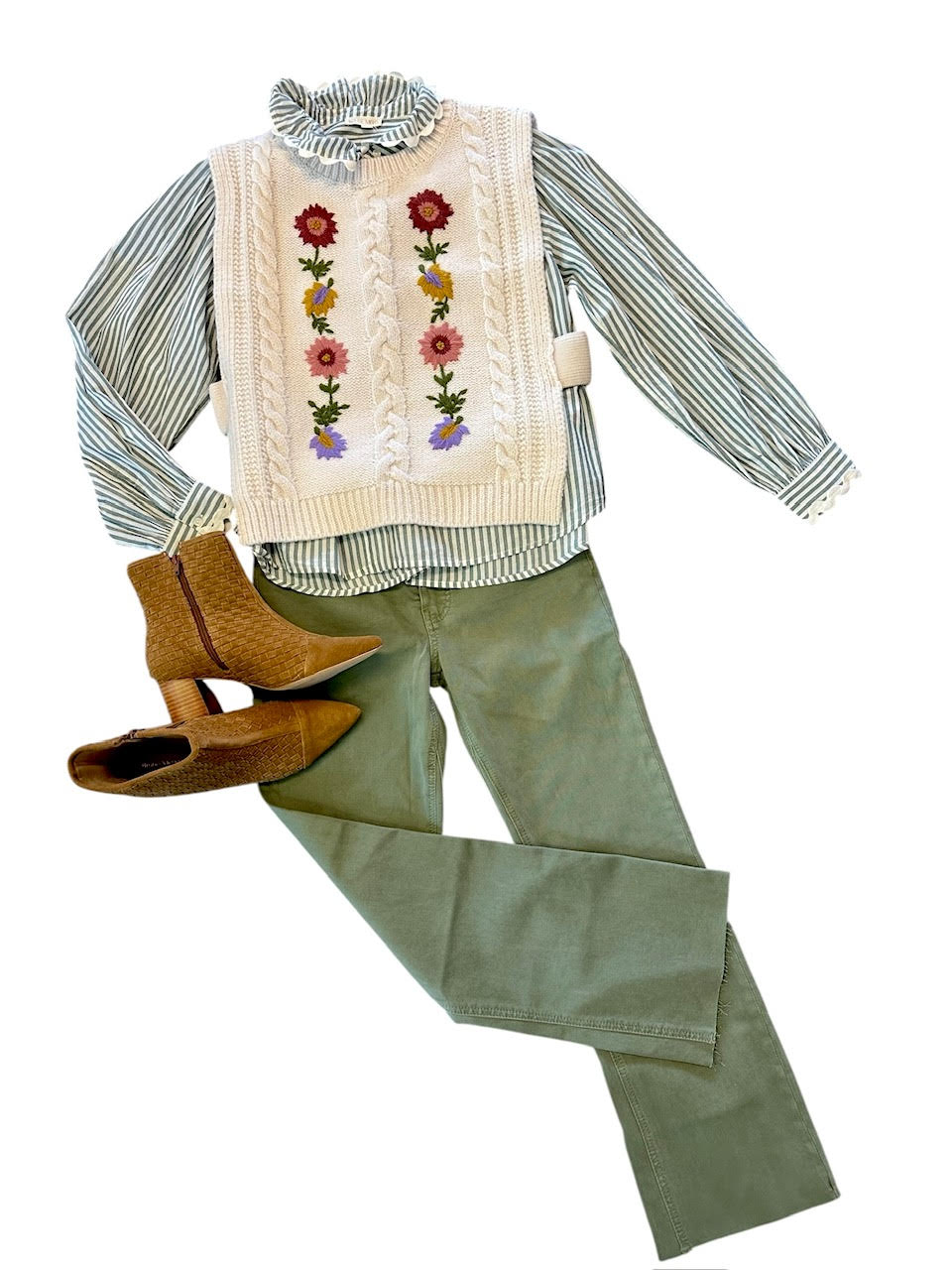 Cora Embroidered Blouse in almond stripes by Louise Misha