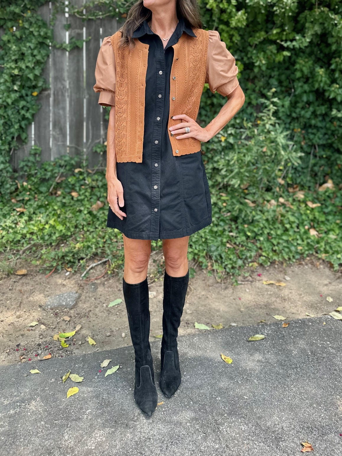 Short Sleeve Button Up Puff Detail Top in rust by Current Air