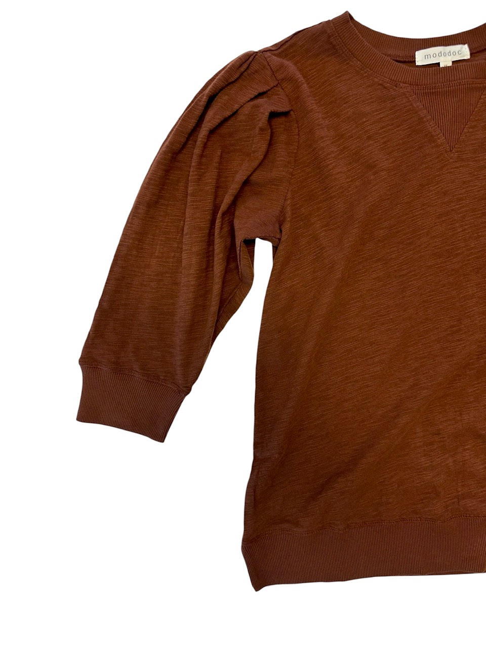 3/4 Pleated Sleeve Pullover Tee in maple syrup by Mododoc