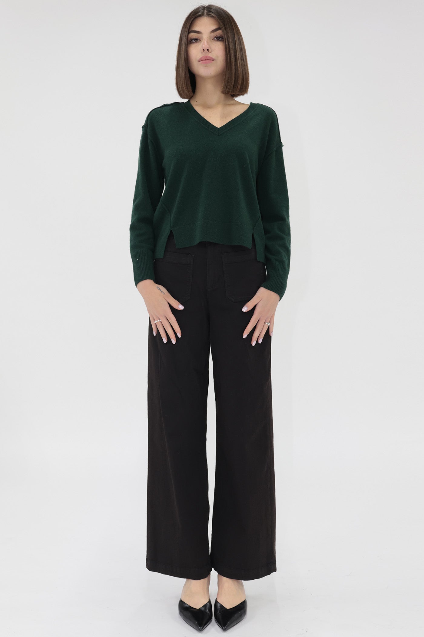 Makenzi Drop Shoulder Pullover Sweater in rainforest by Another Love