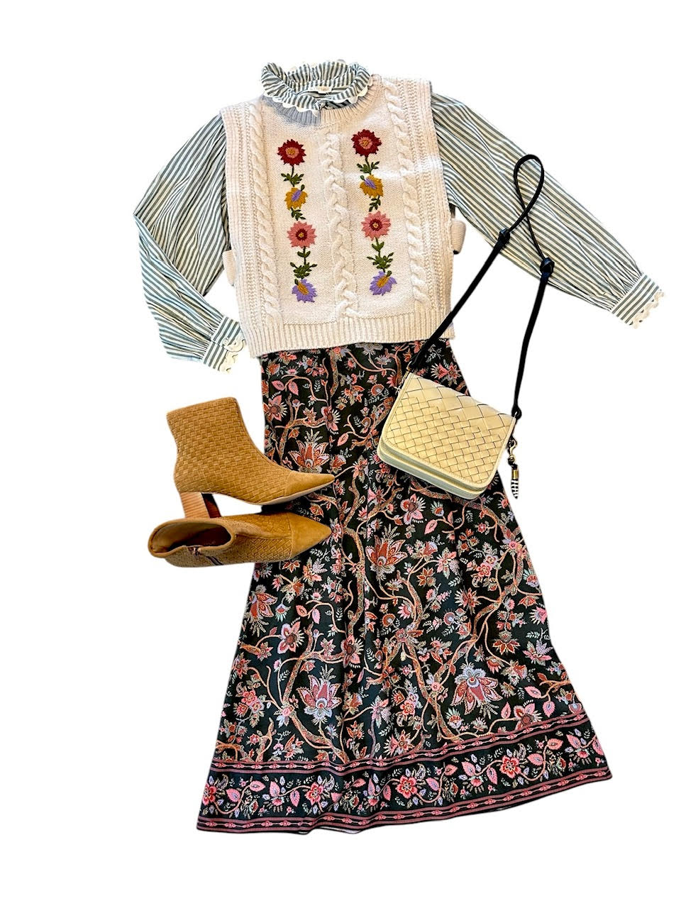 Cora Embroidered Blouse in almond stripes by Louise Misha