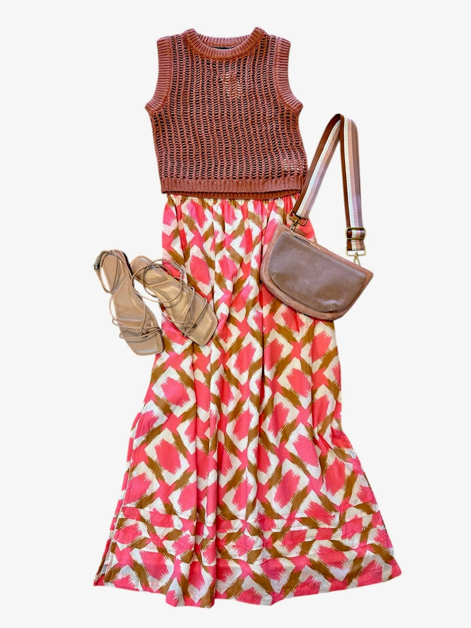 Lilla P Summer Capsule Event- Shirred Elastic Waist Skirt in punch ikat print