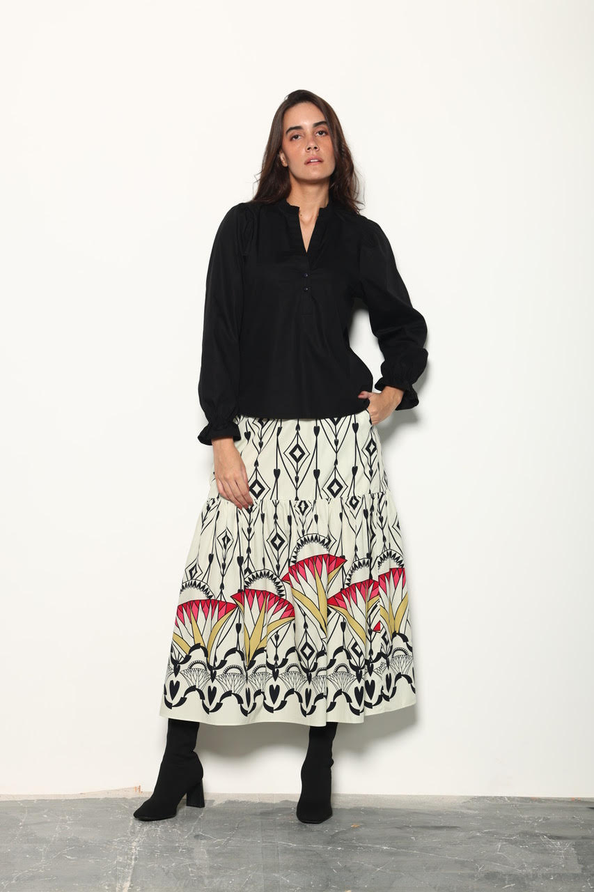 Ada Printed Maxi Skirt in arrow motifs by Maude Vivante