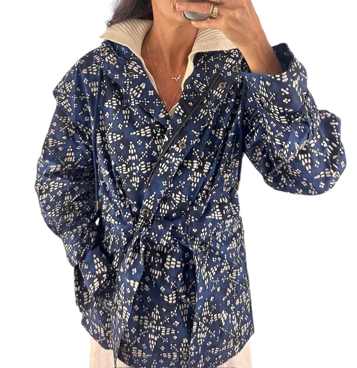Tanyli Printed Raincoat in midnight starlit sky by Louise Misha