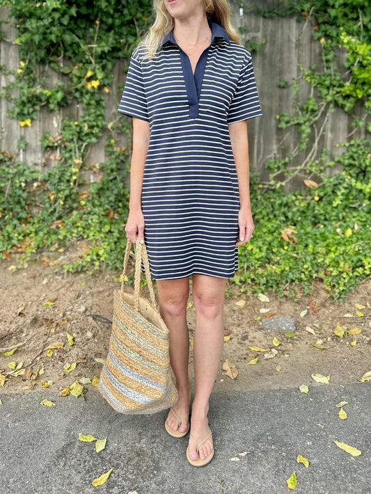 Daphne Short Sleeve Stripe Dress in navy/ivory by KUT