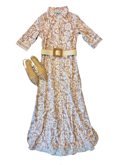 Eloise Maxi Flore Dress in sand by Beau & Ro
