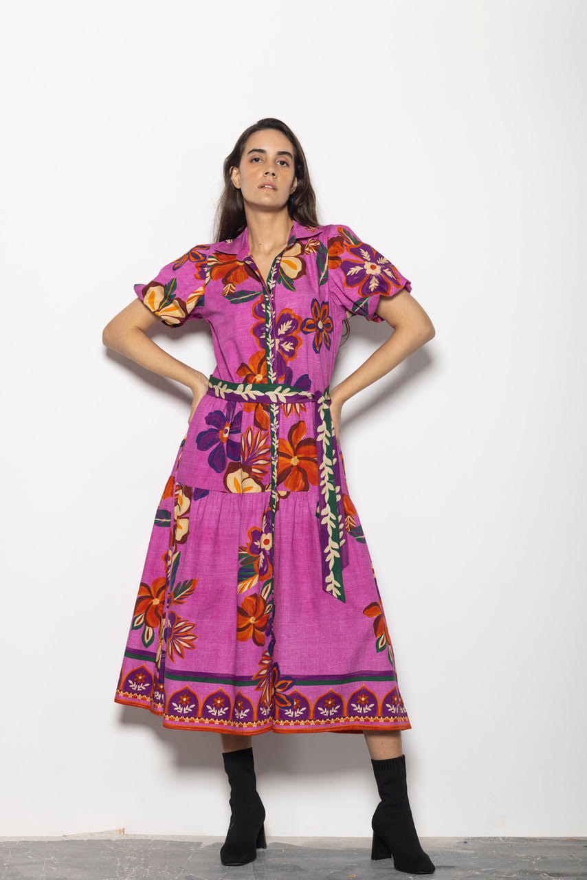 Delia Printed Maxi Dress in mauve blossoms by Maude Vivante