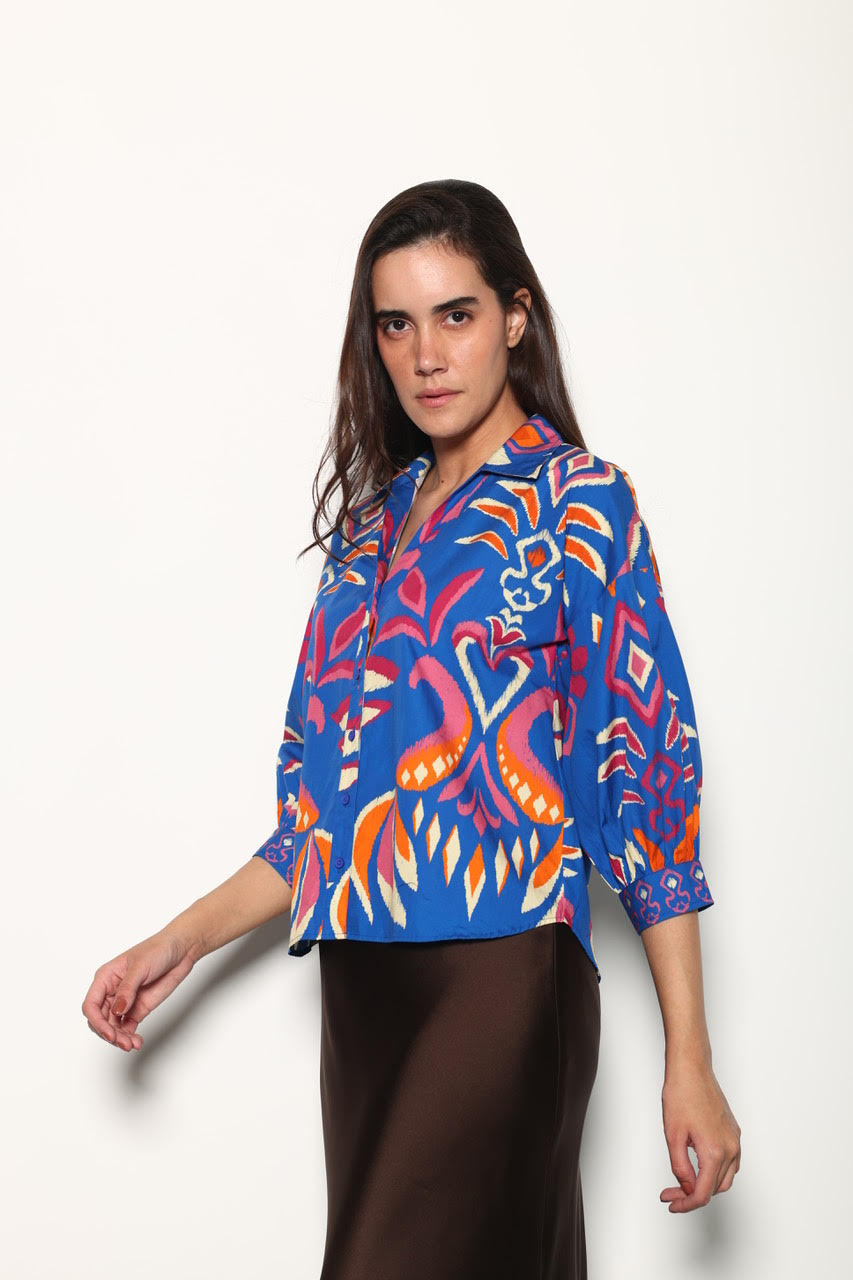 Elsa Printed Top in cobalt ikat by Maude Vivante