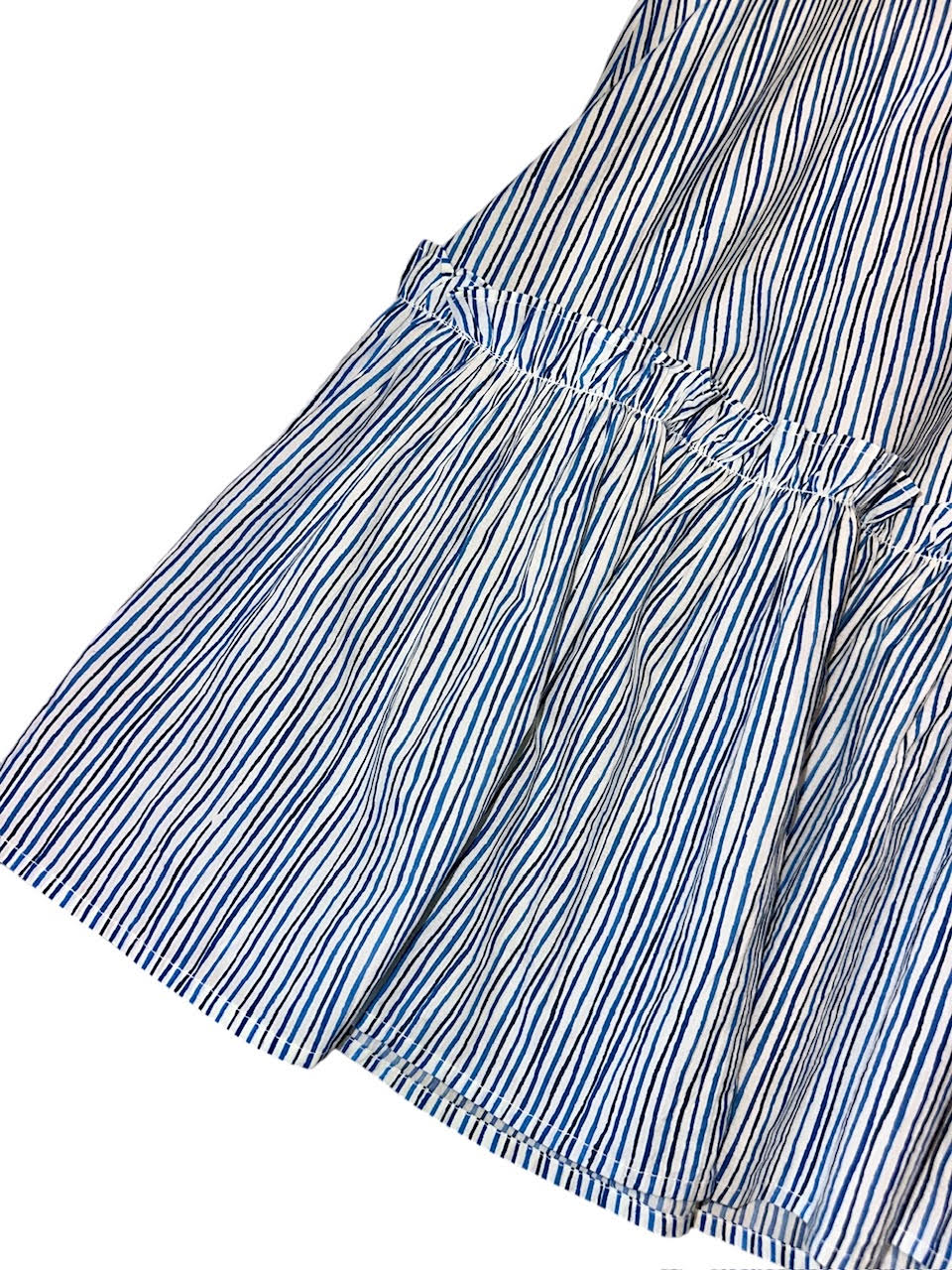 Soleil Print Dress in blue stripe by Fitzroy & Willa