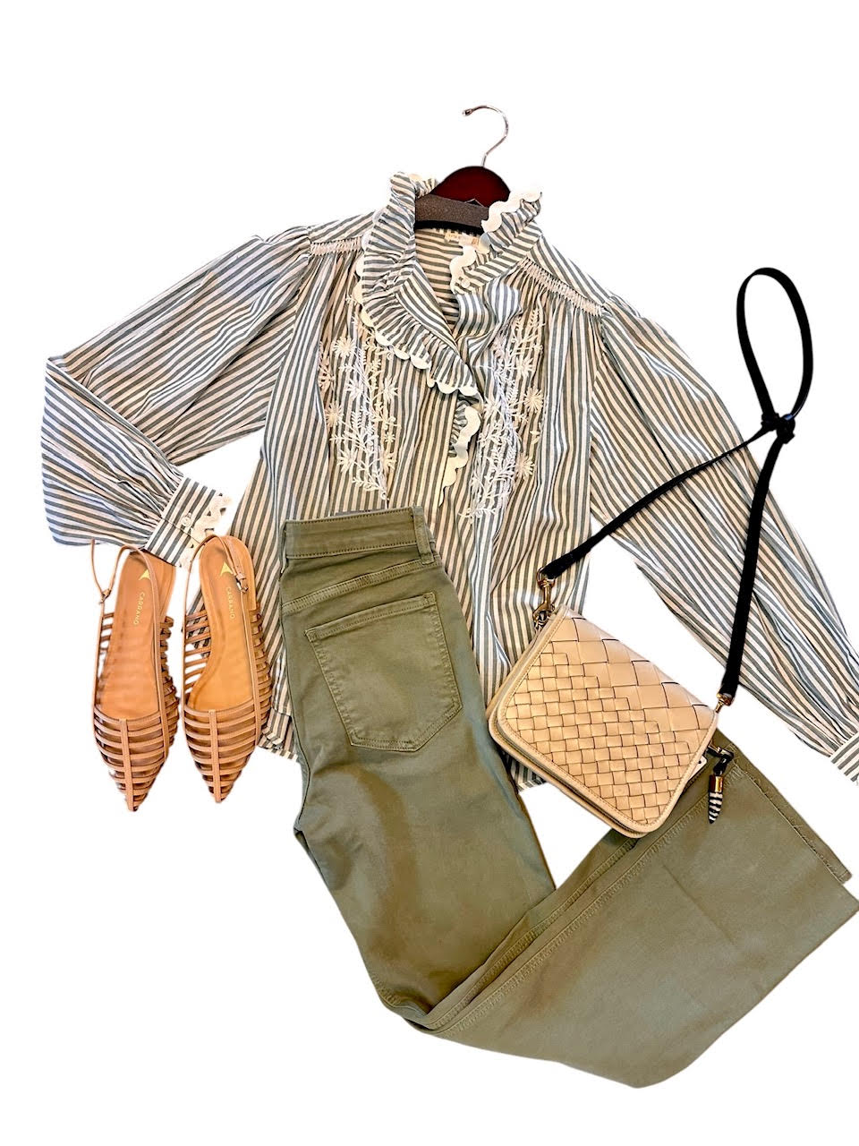 Cora Embroidered Blouse in almond stripes by Louise Misha