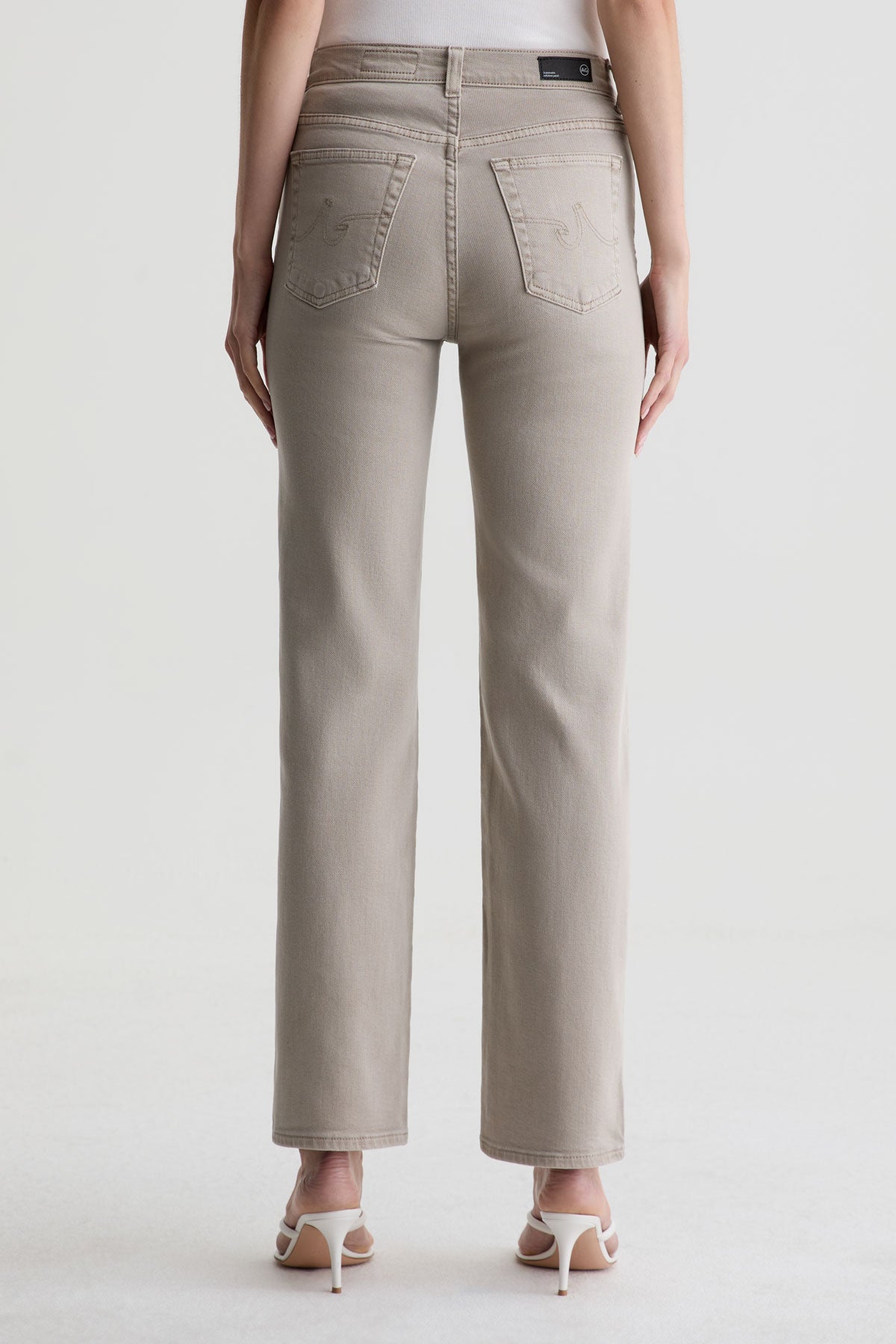 Brinley Mid Rise Straight Leg in sulfur light taupe by AG