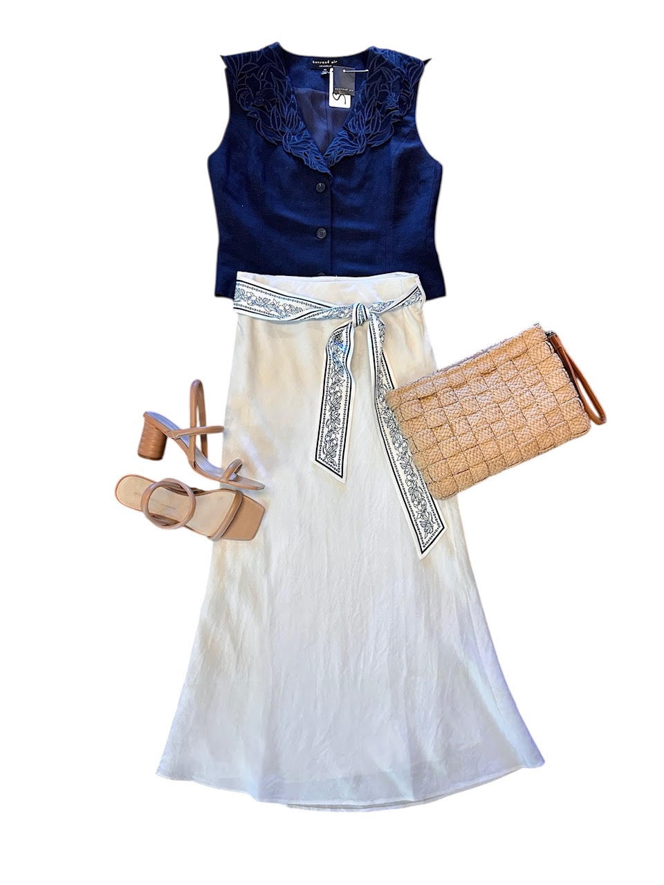 V-Neck Sleeveless Button Front Vest in navy by Current Air