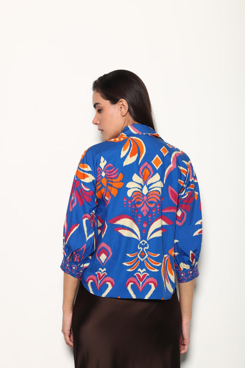 Elsa Printed Top in cobalt ikat by Maude Vivante