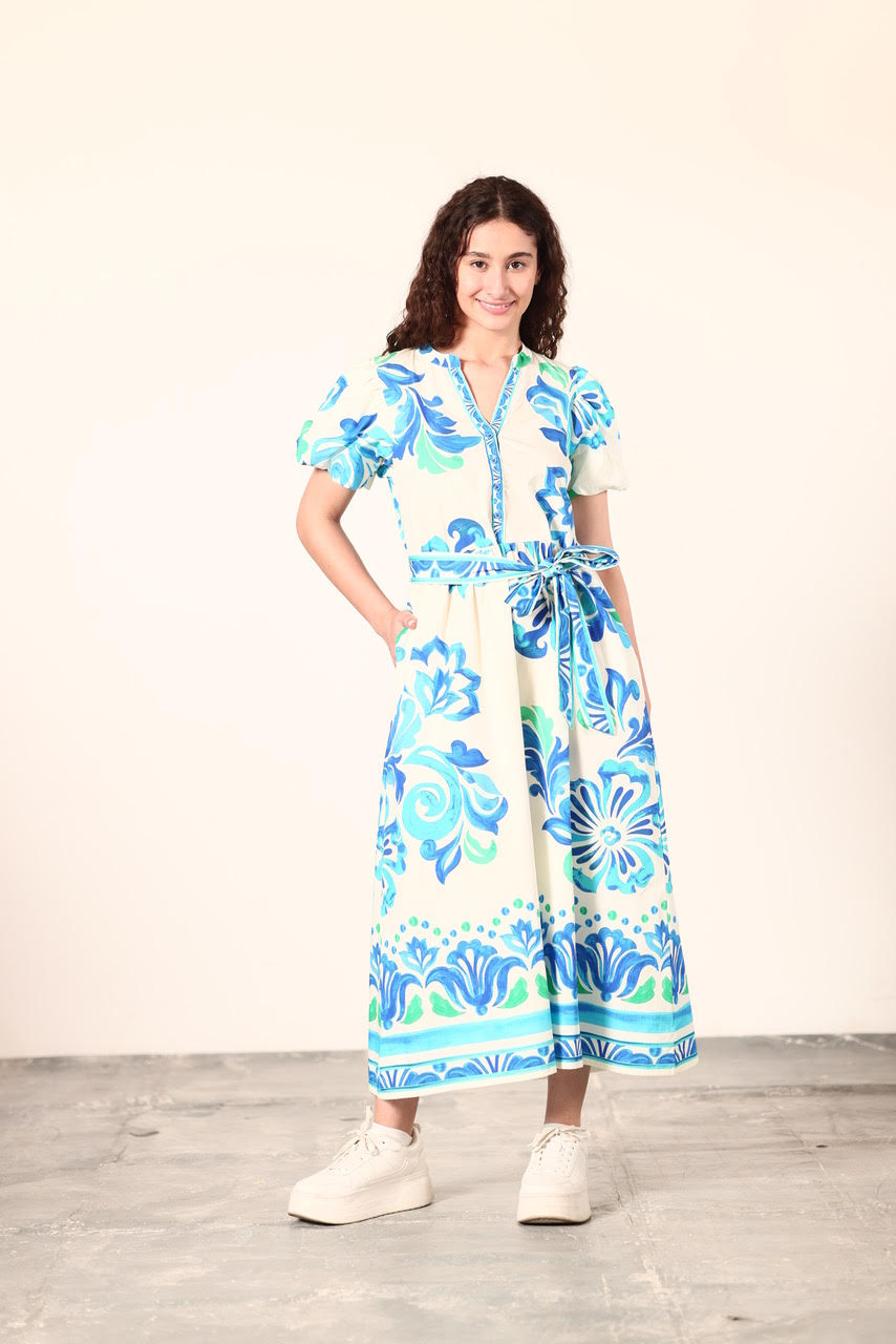 Nova Dress in ocean bloom by Maude Vivante