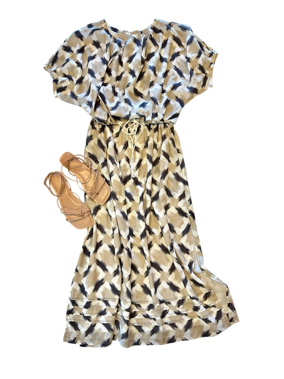 Lilla P Summer Capsule Event- Shirred Elastic Waist Skirt in neutral ikat