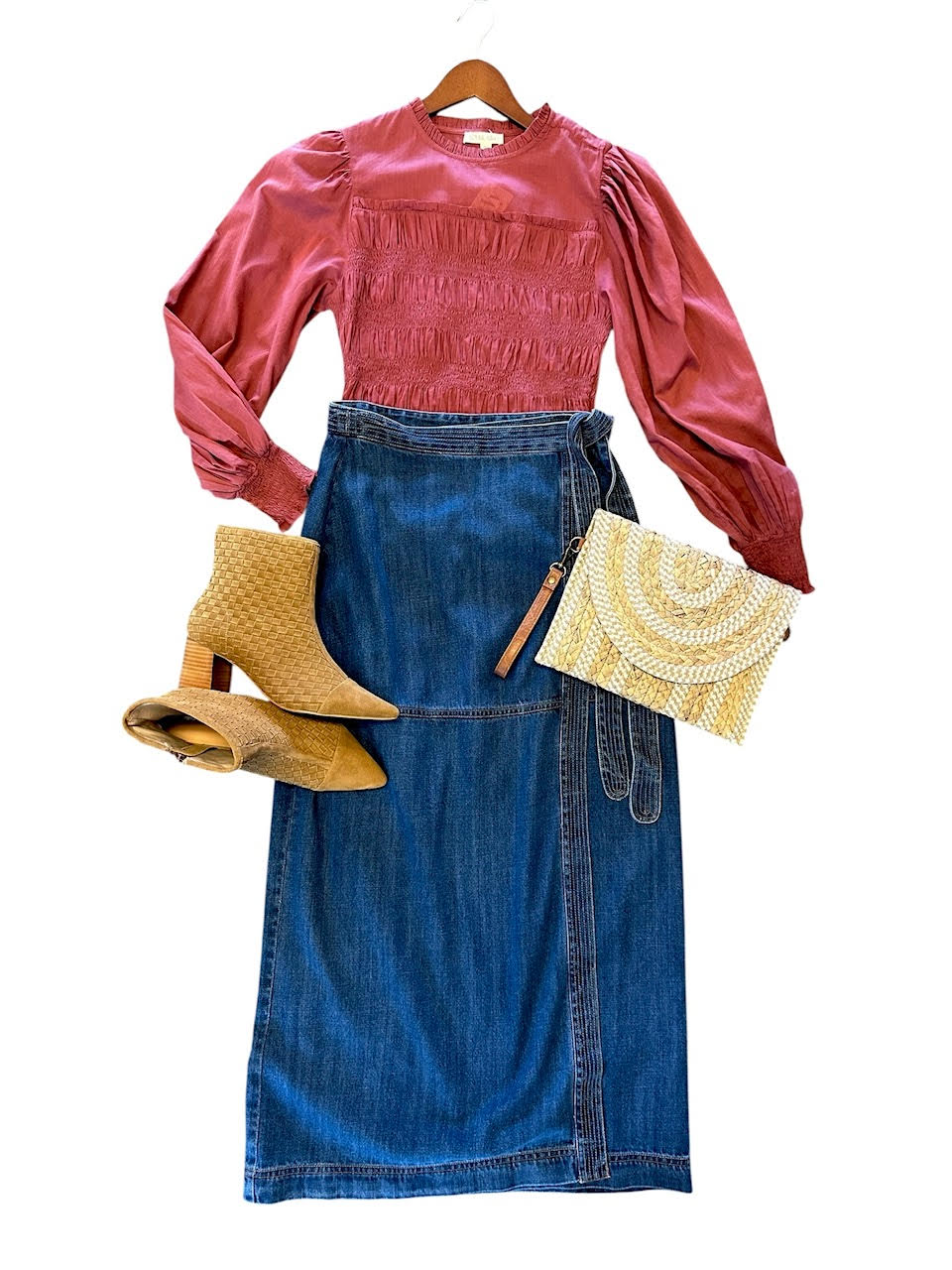 Emna Denim Wrap Skirt in stone blue by Louise Misha