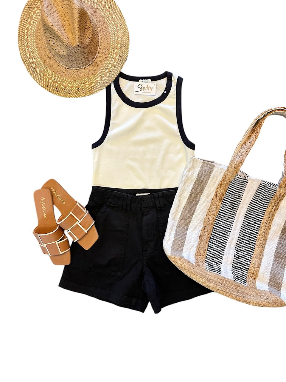 Contrasting Rib Tank in White/Black by Dylan
