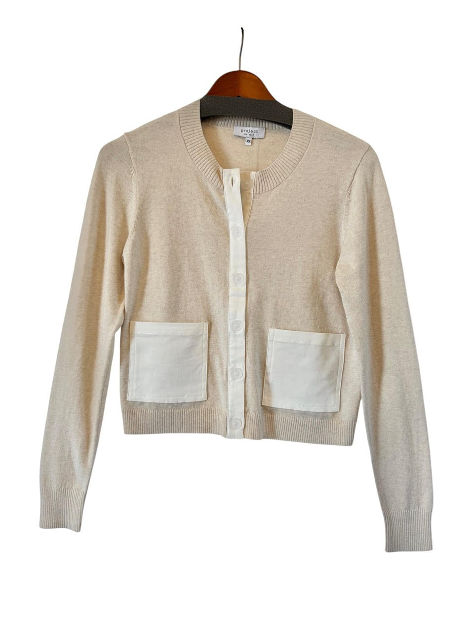 Denim Trim Cardi in oatmeal/white by J. Society
