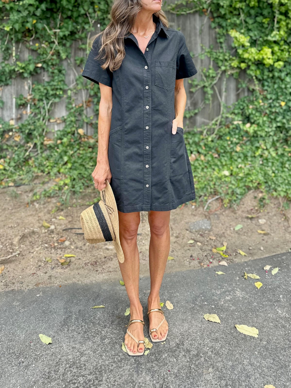 Twill Paneled Shirt Dress in black by Lilla P
