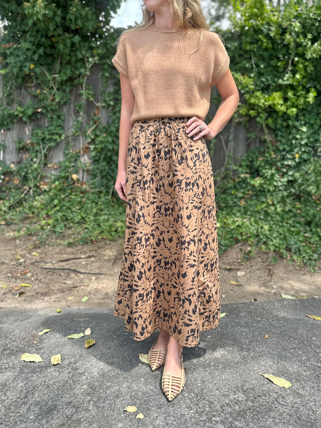 Paneled Maxi Skirt in animal floral by Lilla P