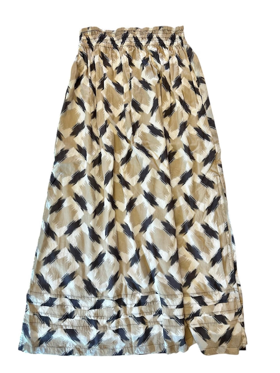 Lilla P Summer Capsule Event- Shirred Elastic Waist Skirt in neutral ikat