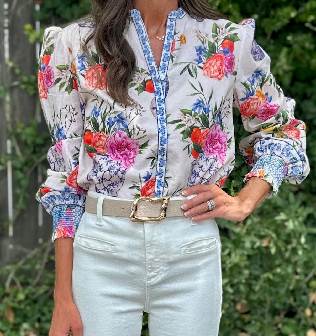 Emily Printed Top in ivory ginger jars by Elizabeth James