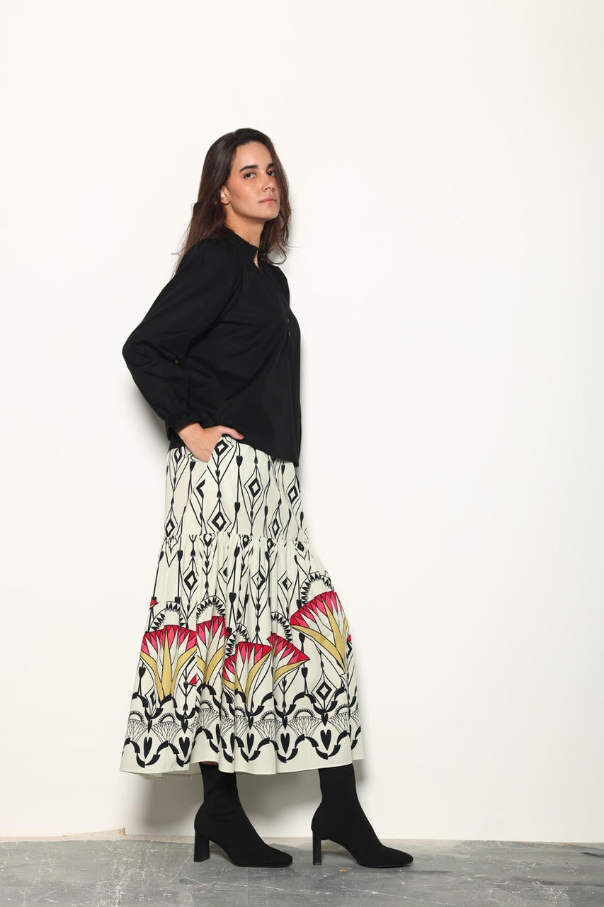 Ada Printed Maxi Skirt in arrow motifs by Maude Vivante
