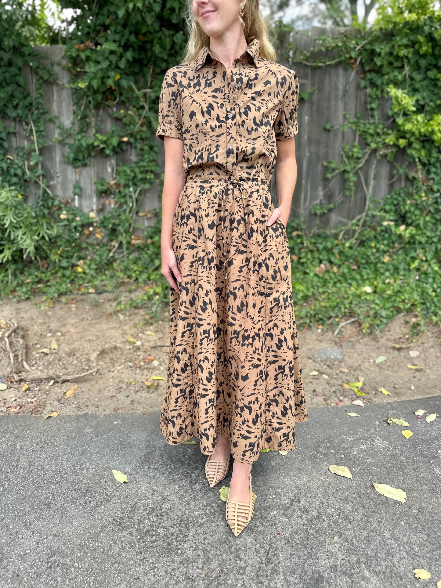 Elastic Cuff Button Down Top in animal floral by Lilla P
