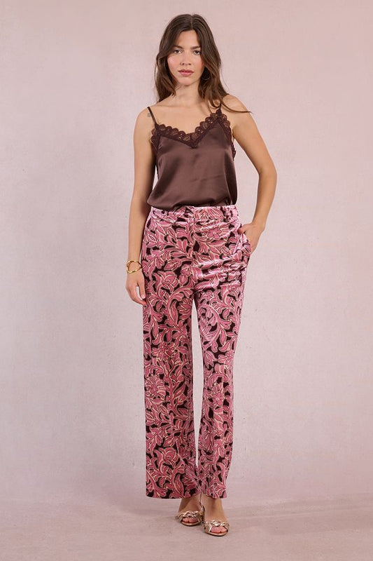 Printed Wide Leg Pants in burgundy lalie by Molly Bracken
