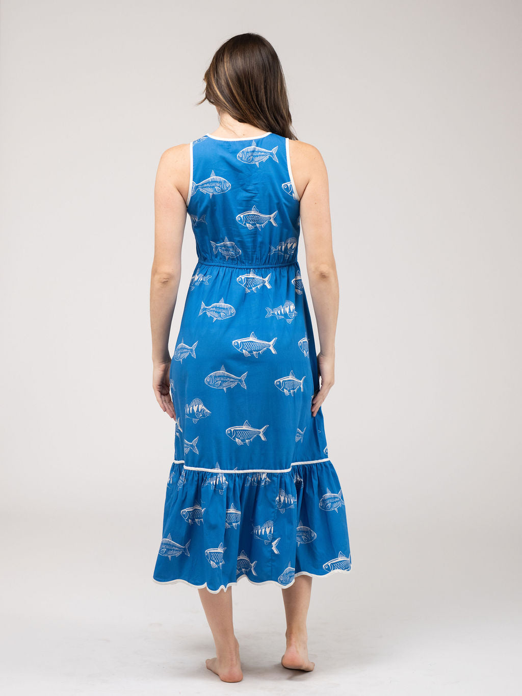 Lina Fish Print Dress in blue by Beau & Ro