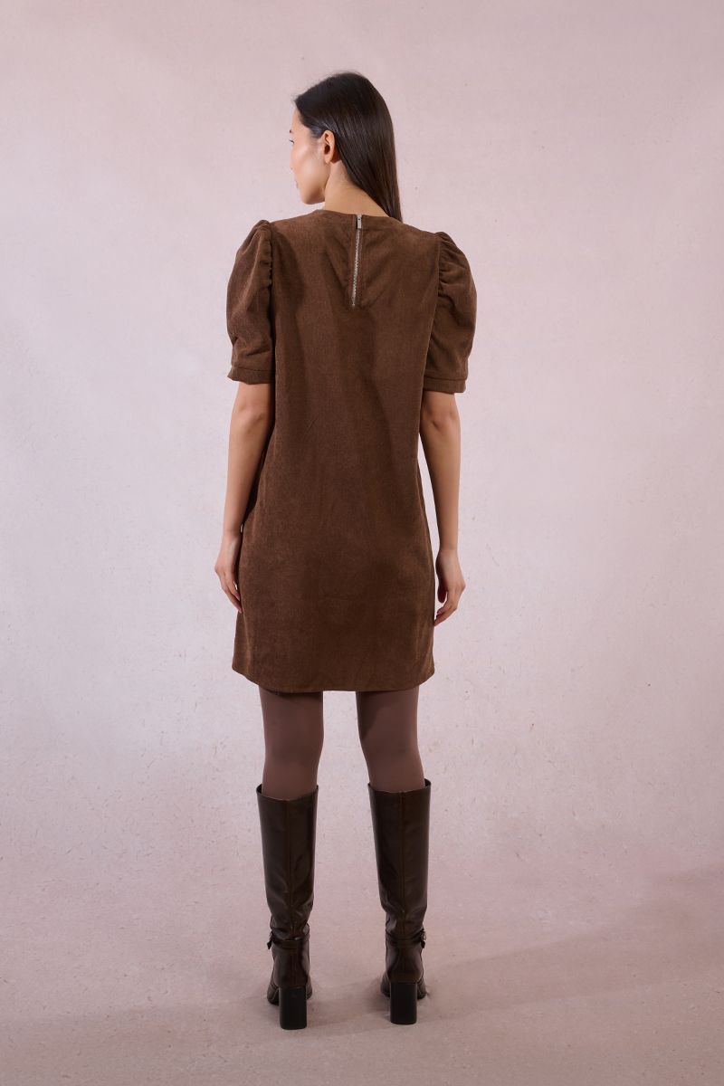 Short Sleeve Corduroy Dress in chocolate by Molly Bracken