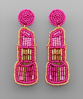 Lipstick Beaded Earrings in fuschia