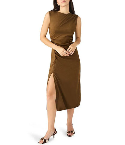 Keegan Ultra Suede Midi Dress in chestnut by Steve Madden